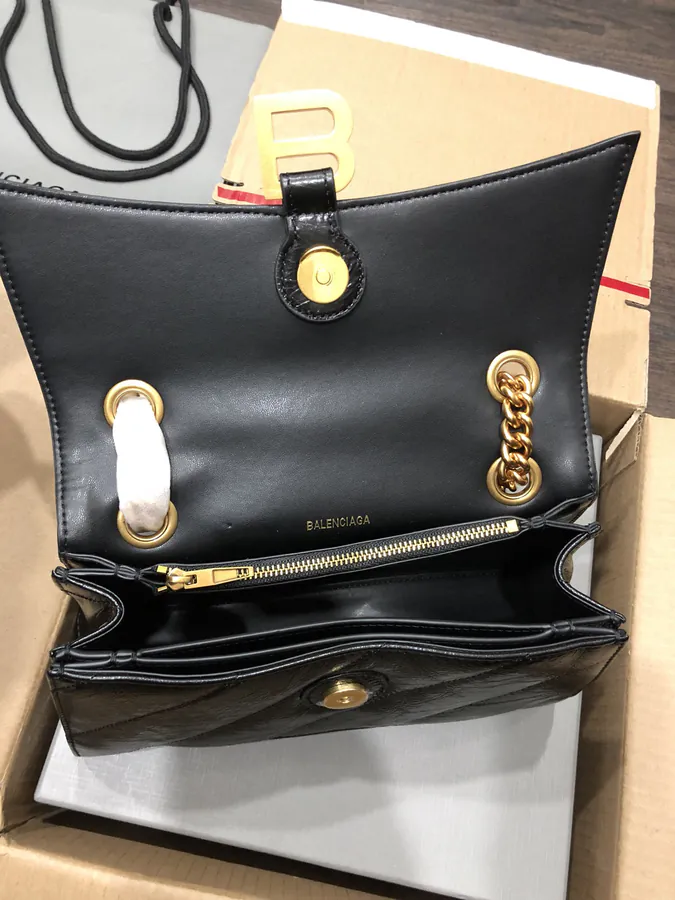 BaleNCIAG Crush Mini Black Flower Gold Clasp Bucket Bag