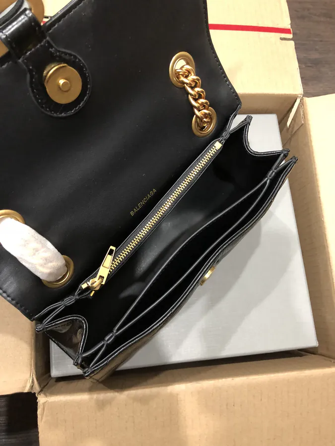 BaleNCIAG Crush Mini Black Flower Gold Clasp Bucket Bag