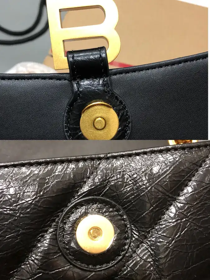 BaleNCIAG Crush Mini Black Flower Gold Clasp Bucket Bag