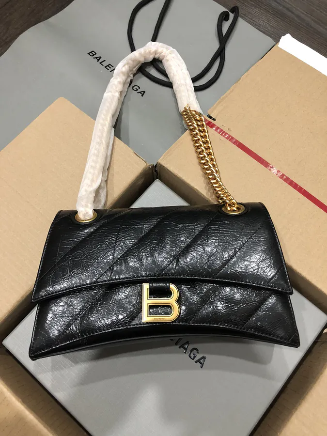 BaleNCIAG Crush Mini Black Flower Embroidery Gold Clasps Bucket Bag