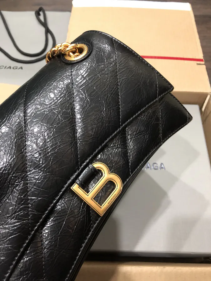 BaleNCIAG Crush Mini Black Flower Embroidery Gold Clasps Bucket Bag