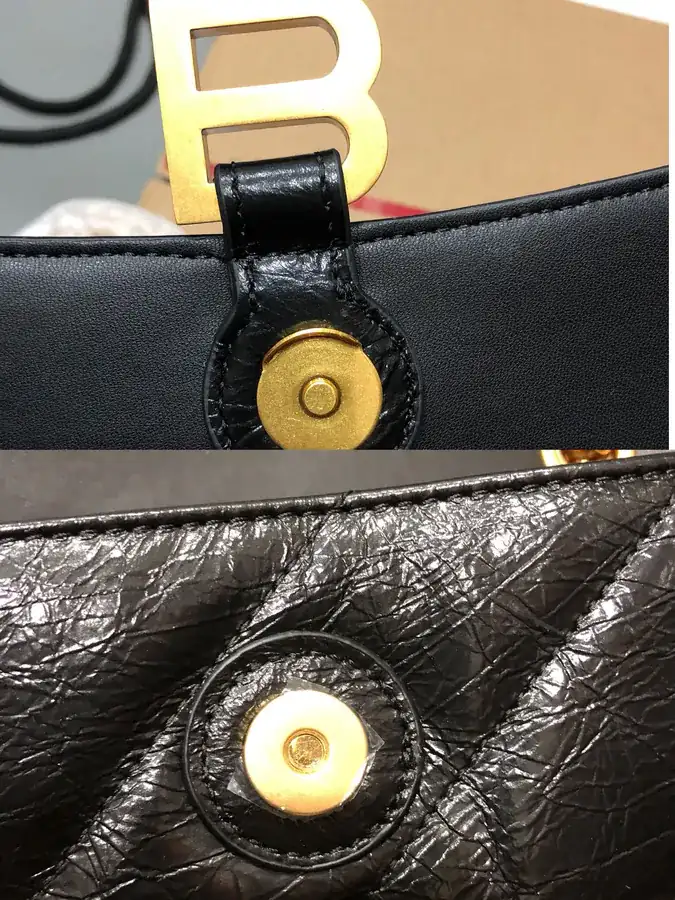 BaleNCIAG Crush Mini Black Flower Embroidery Gold Clasps Bucket Bag