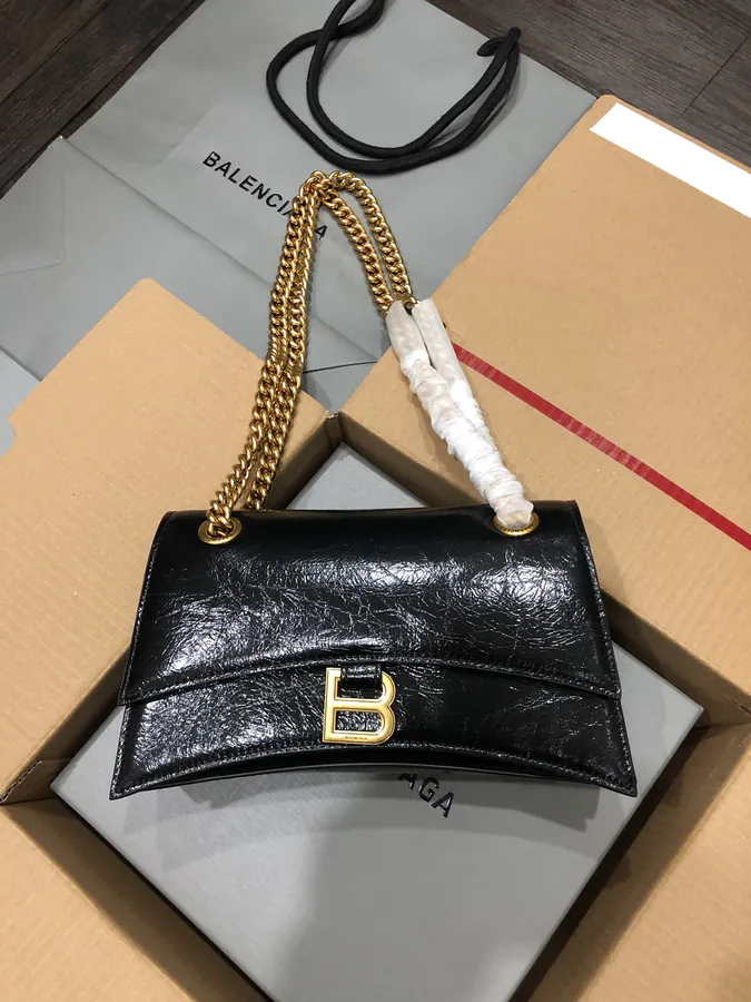 BaleNCIAG Crush Mini Black Grained Calfskin Chain Bag