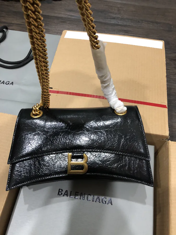 BaleNCIAG Crush Mini Black Grained Calfskin Chain Bag