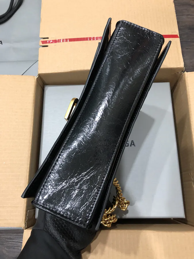 BaleNCIAG Crush Mini Black Grained Calfskin Chain Bag
