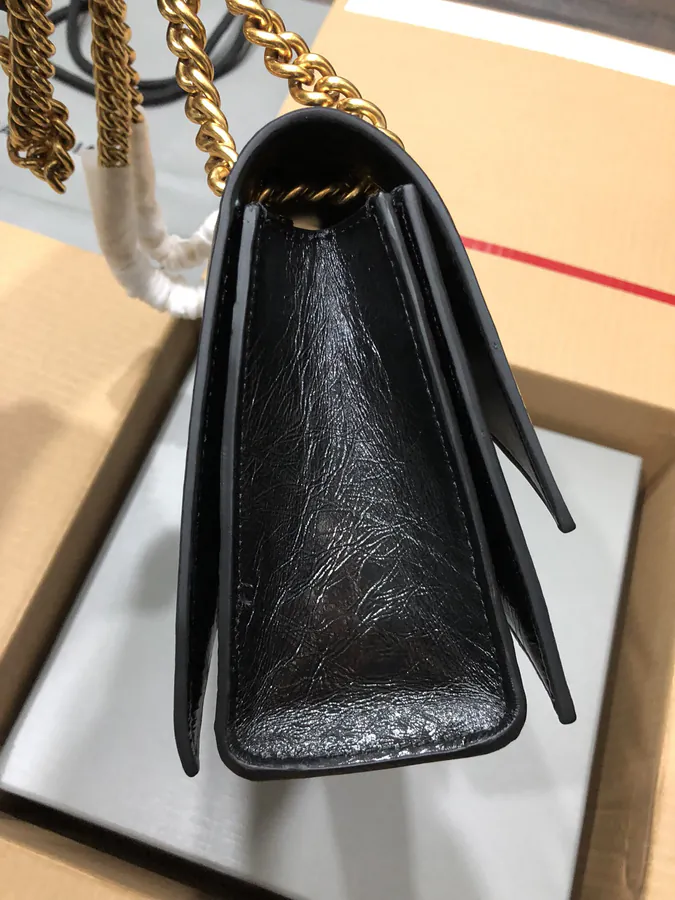 BaleNCIAG Crush Mini Black Grained Calfskin Chain Bag
