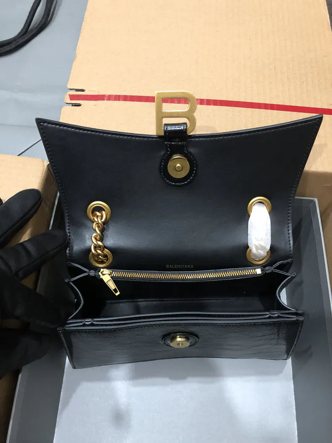 BaleNCIAG Crush Mini Black Grained Calfskin Chain Bag