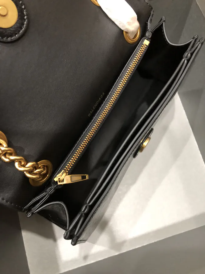 BaleNCIAG Crush Mini Black Grained Calfskin Chain Bag