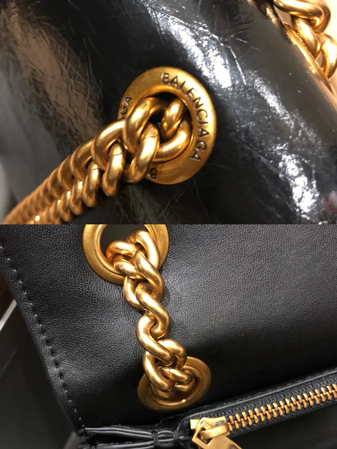 BaleNCIAG Crush Mini Black Grained Calfskin Chain Bag