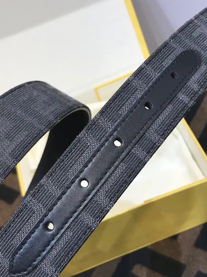 FD Leather Belt with Hole Pin, Signature F Logo, Grained Calfskin