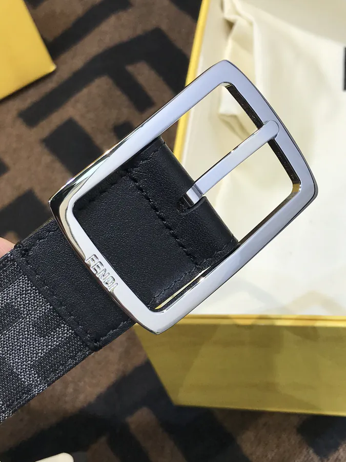 FD Leather Belt with Hole Pin, Signature F Logo, Grained Calfskin