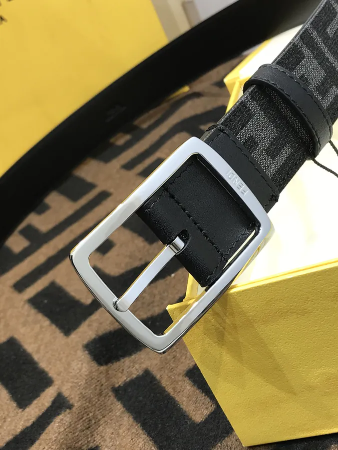 FD Leather Belt with Hole Pin, Signature F Logo, Grained Calfskin