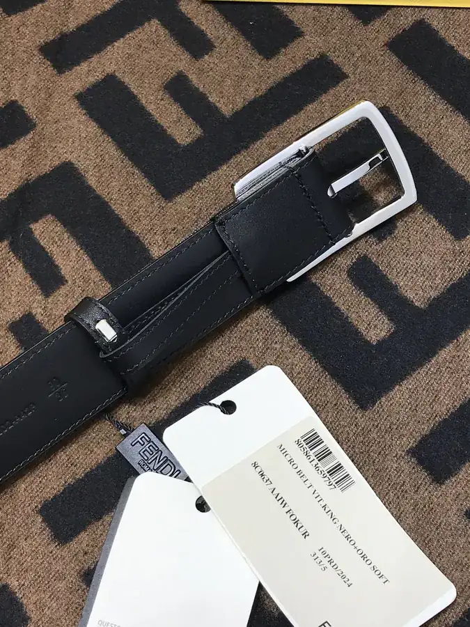 FD Leather Belt with Hole Pin, Signature F Logo, Grained Calfskin