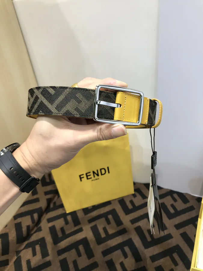 FD Signature Belt with Crocodile Embossed Pattern and Gold Plated Metal Buckle