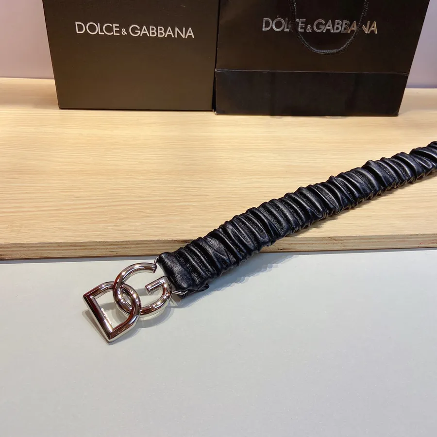 D&G Baner Top Grain Sheepskin Elastic Belt with Premium Brass Buckle