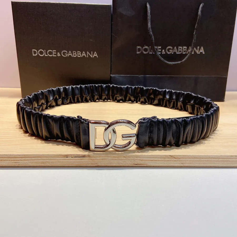 D&G Baner Top Grain Sheepskin Elastic Belt with Premium Brass Buckle