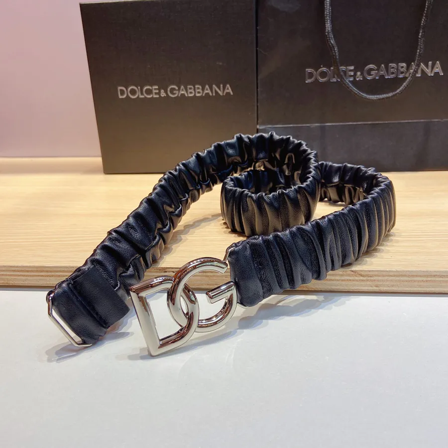 D&G Baner Top Grain Sheepskin Elastic Belt with Premium Brass Buckle
