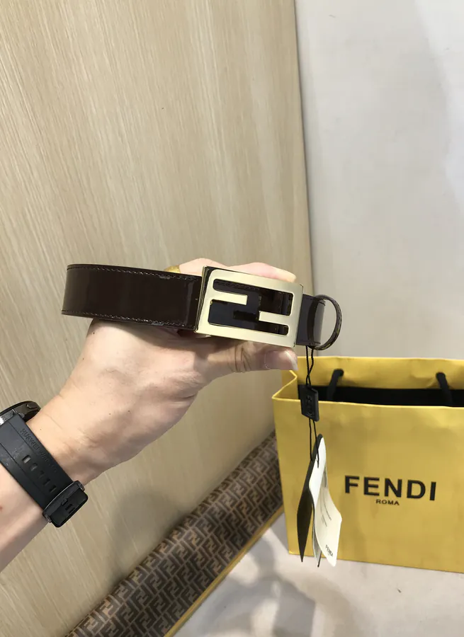 New FD Grained Calfskin Belt with Double F Buckle