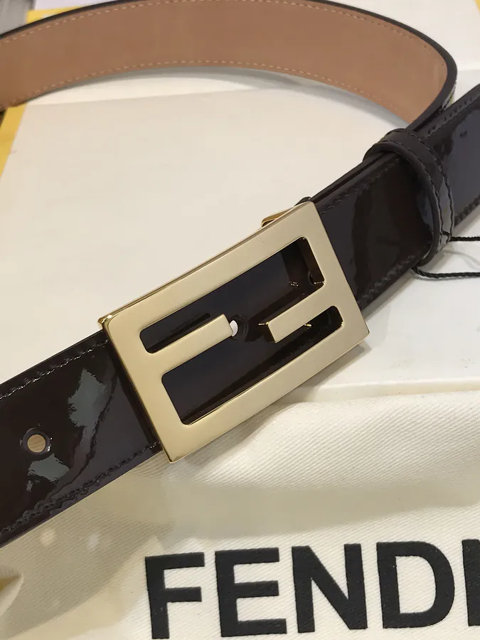 New FD Grained Calfskin Belt with Double F Buckle