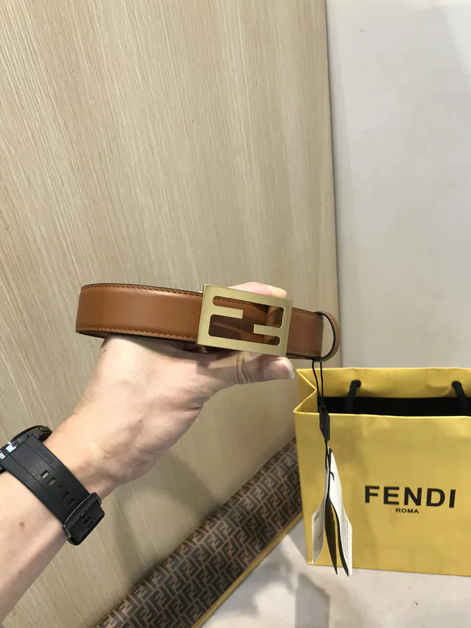 FD Logo Belt with Double F Buckle, Grained Calfskin