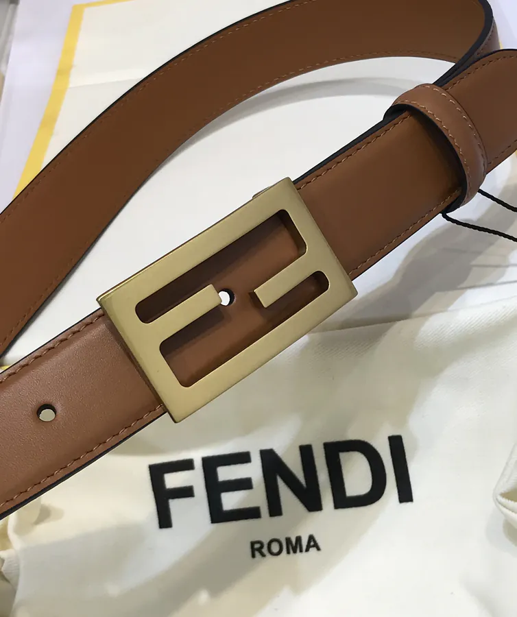 FD Logo Belt with Double F Buckle, Grained Calfskin