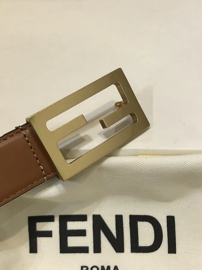 FD Logo Belt with Double F Buckle, Grained Calfskin