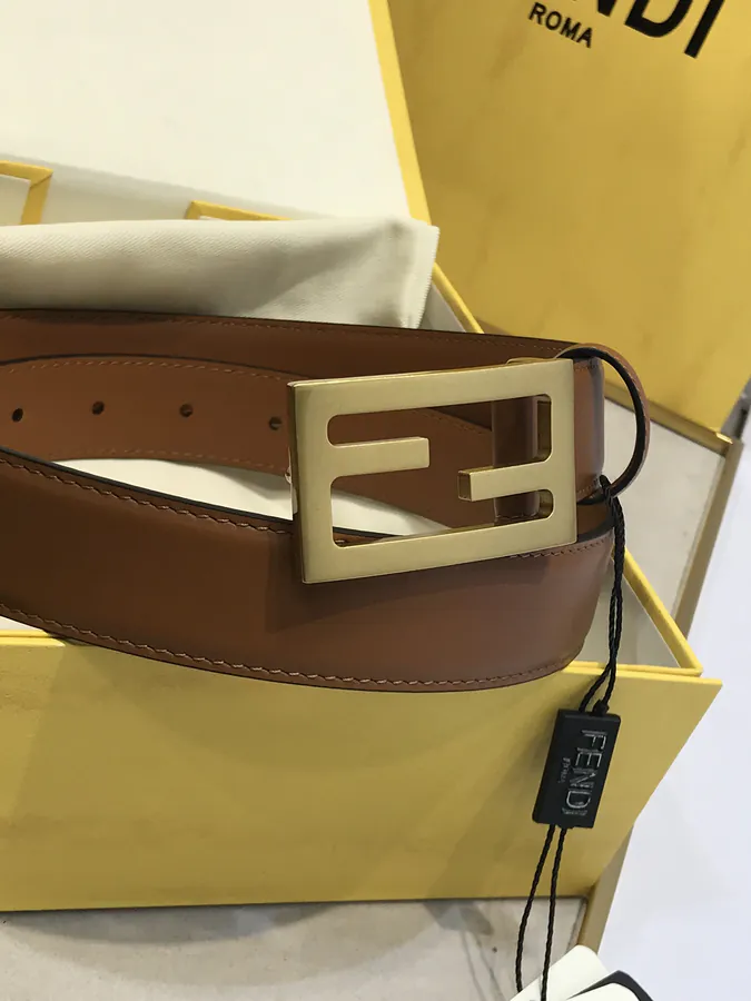 FD Logo Belt with Double F Buckle, Grained Calfskin