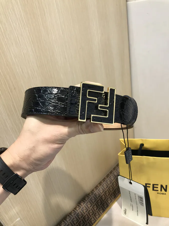 FD Wide Leather Belt with Gold Plating