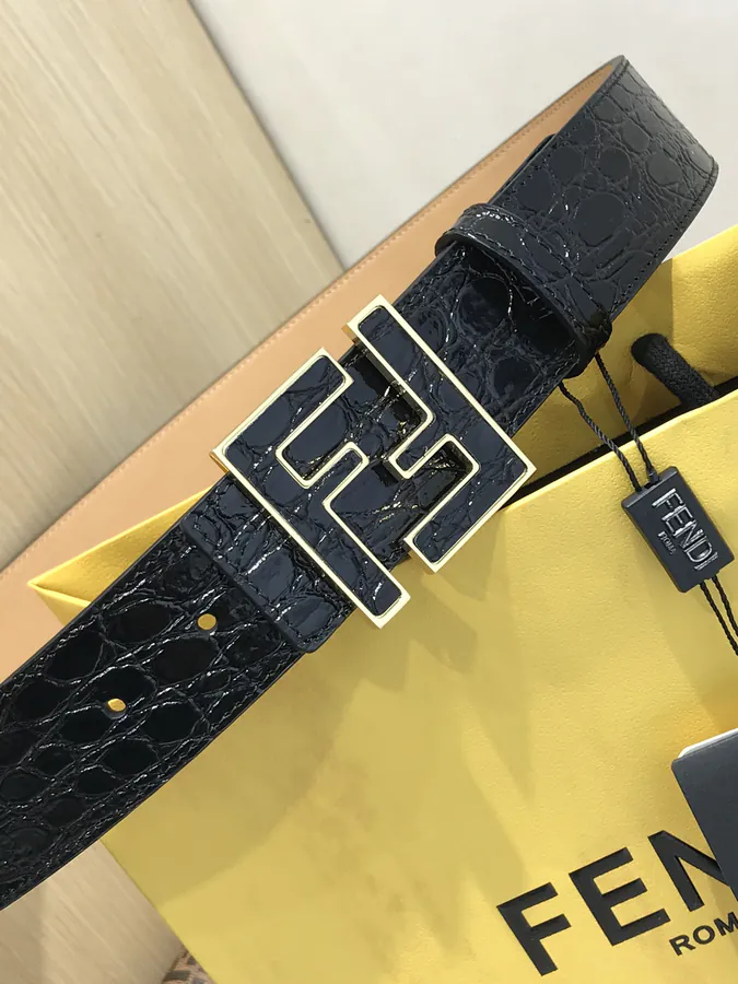 FD Wide Leather Belt with Gold Plating