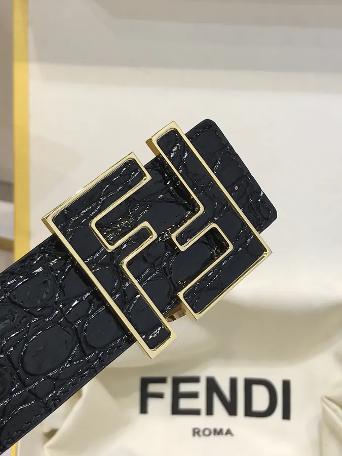 FD Wide Leather Belt with Gold Plating