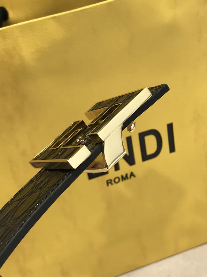 FD Wide Leather Belt with Gold Plating