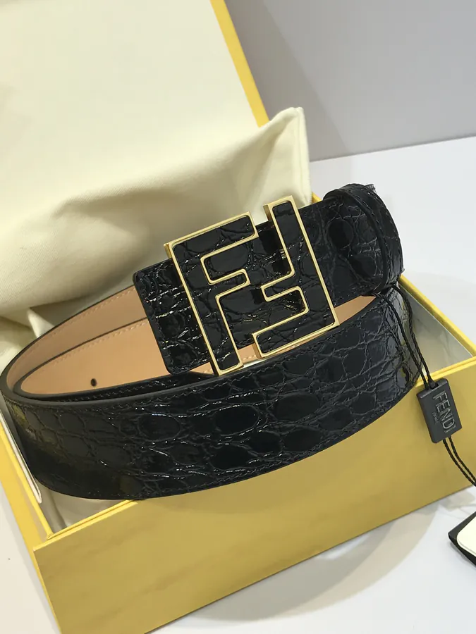 FD Wide Leather Belt with Gold Plating