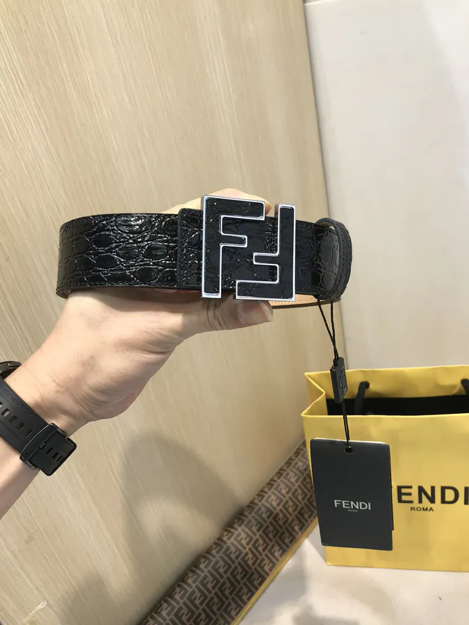 FD Signature Wide Leather Belt with Genuine Stone Pattern