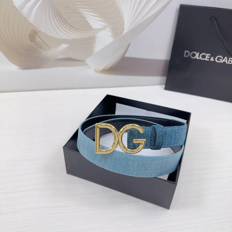 D&G Belt in 3.0cm Width, Premium Leather and Denim
