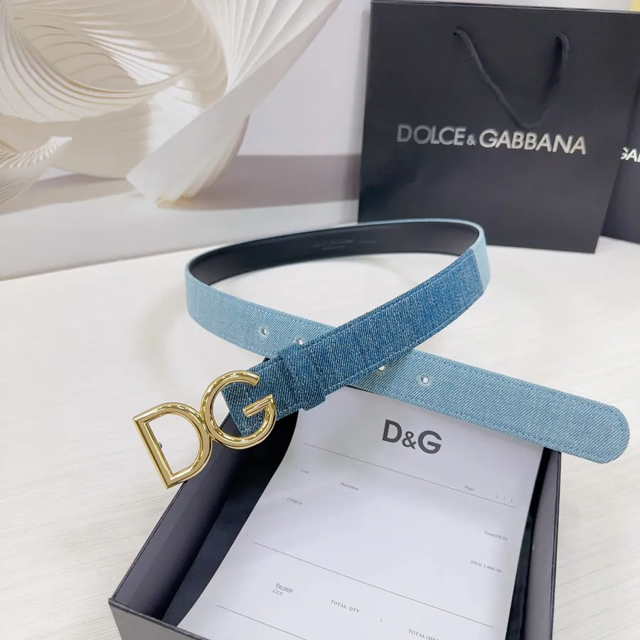 D&G Belt in 3.0cm Width, Premium Leather and Denim