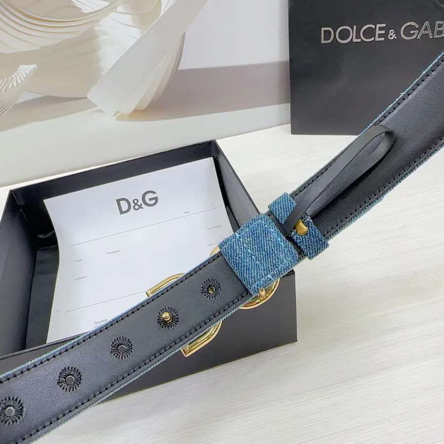 D&G Belt in 3.0cm Width, Premium Leather and Denim