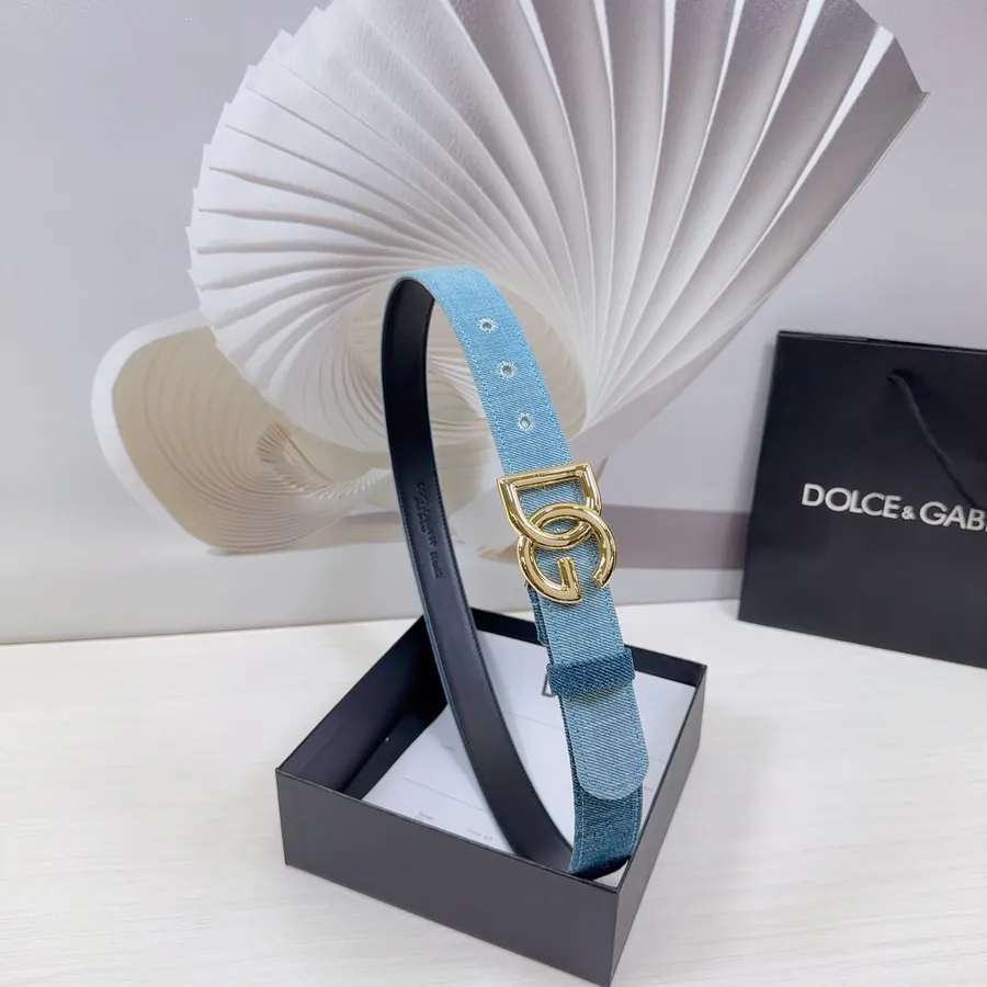 D&G Belt in 3.0cm Width, Premium Leather and Denim Material