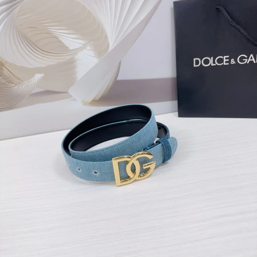 D&G Belt in 3.0cm Width, Premium Leather and Denim Material