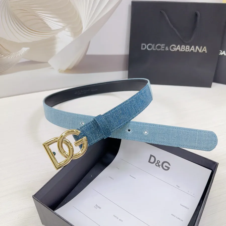 D&G Belt in 3.0cm Width, Premium Leather and Denim Material
