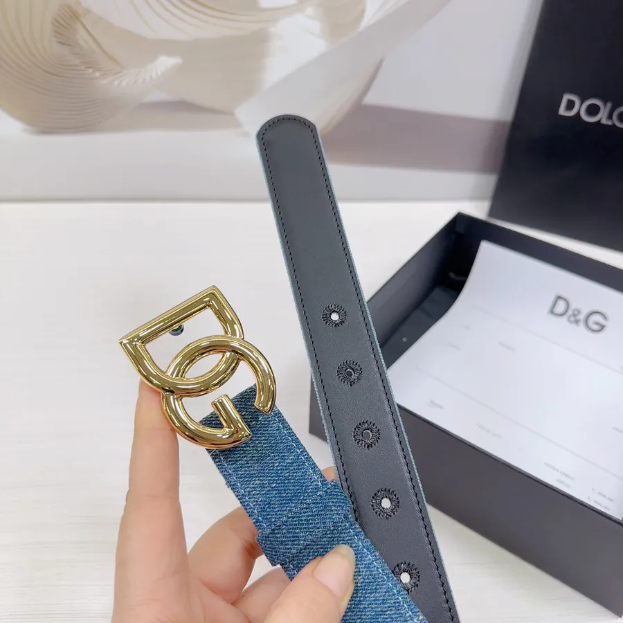 D&G Belt in 3.0cm Width, Premium Leather and Denim Material