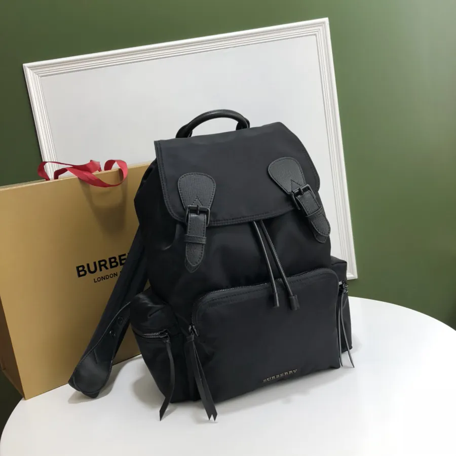 Burberry The Rucksack Black with Black Buckle, Military Style