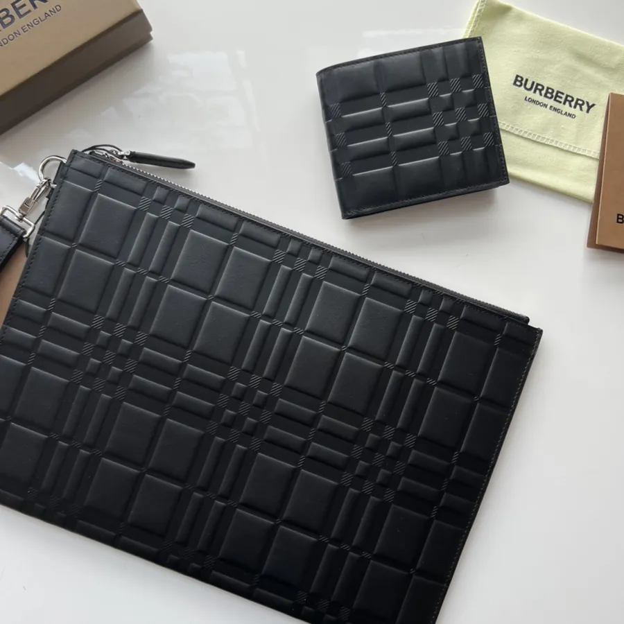 Checkerboard Embossed Leather Wallet from B•Home