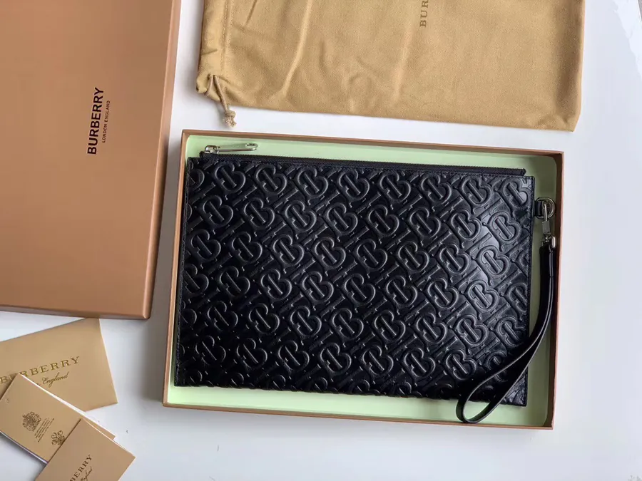 P300 TB Embossed Leather Zip Pouch B•Home Original Quality