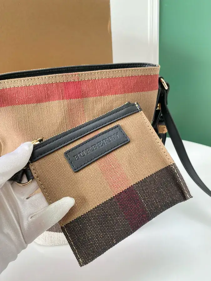 The Ashby Bucket Bag Canvas Check Pattern with Top Grain Leather Trim