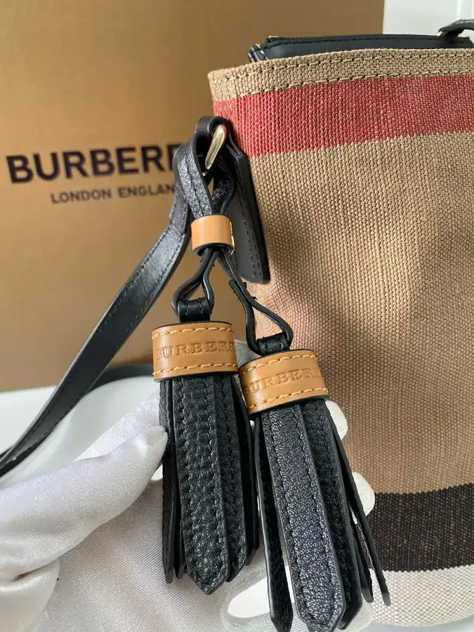 The Ashby Bucket Bag Canvas Check Pattern with Top Grain Leather Trim