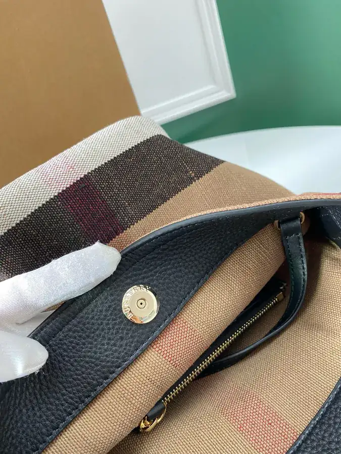 The Ashby Bucket Bag Canvas Check Pattern with Top Grain Leather Trim