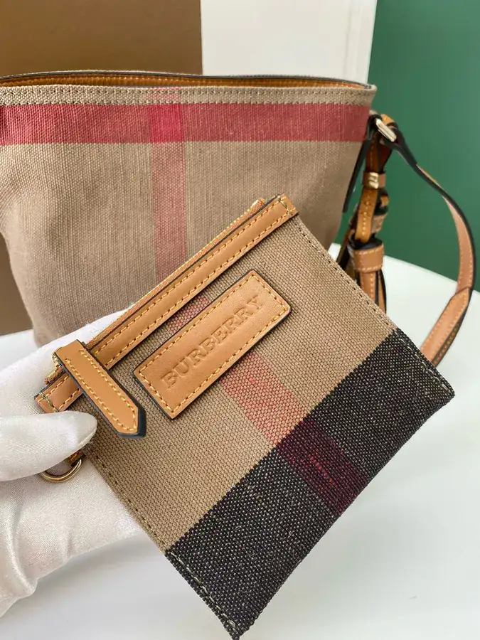 The Ashby Bucket Bag Canvas Check Pattern with Genuine Leather Trim