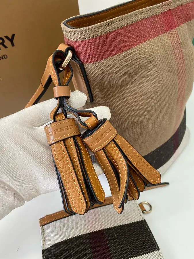 The Ashby Bucket Bag Canvas Check Pattern with Genuine Leather Trim