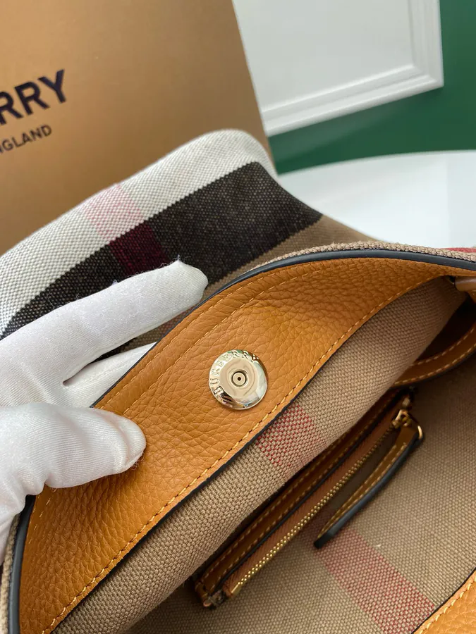 The Ashby Bucket Bag Canvas Check Pattern with Genuine Leather Trim