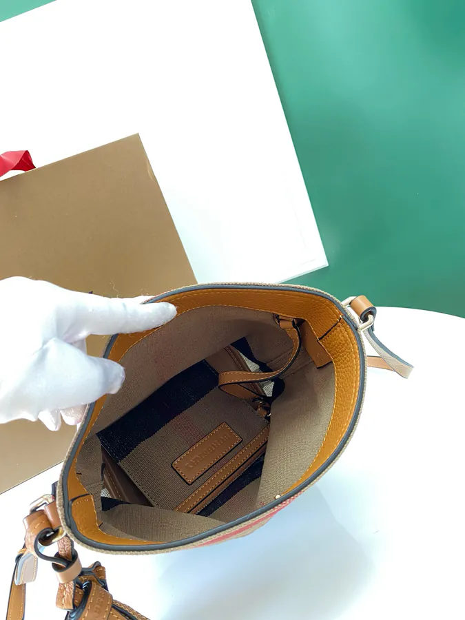 The Ashby Bucket Bag Canvas Check Pattern with Genuine Leather Trim